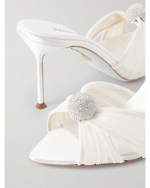 Aquazzura Natural Mystery 85 Embellished Chiffon Mules