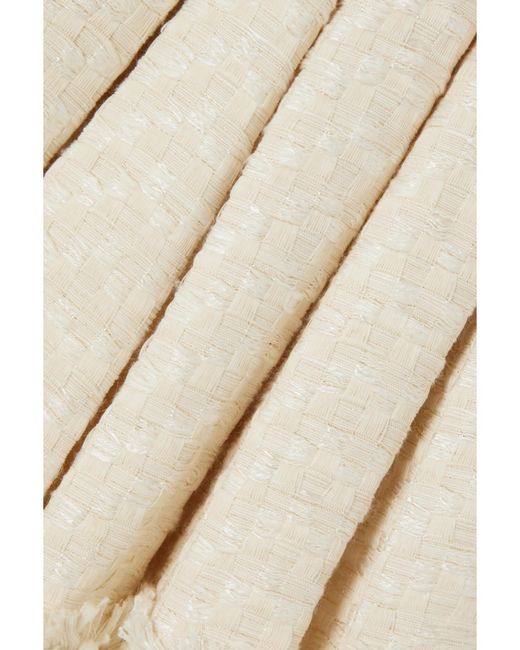 Balmain Natural Frayed Pleated Cotton-Blend Tweed Mini Skirt