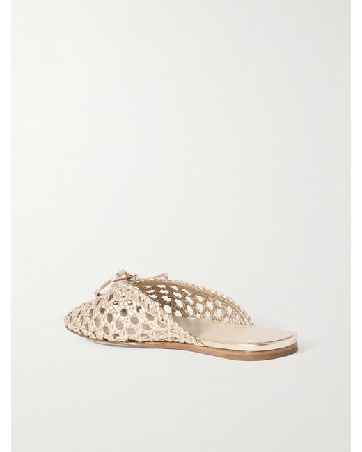 Le Monde Beryl Natural Regency Bow-Embellished Woven Metallic Leather Slides
