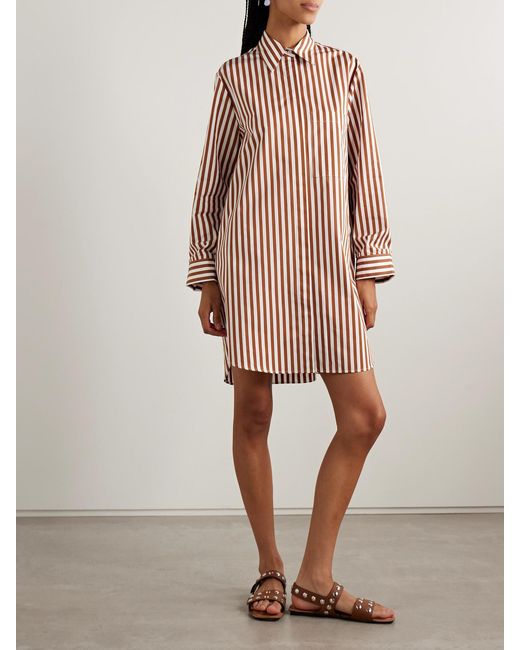 Twp Red Morning After Striped Cotton-Poplin Shirt Dress