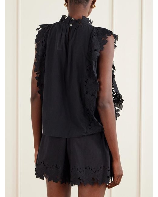 Sea Black Eleannora Lace-Trimmed Cotton Tank