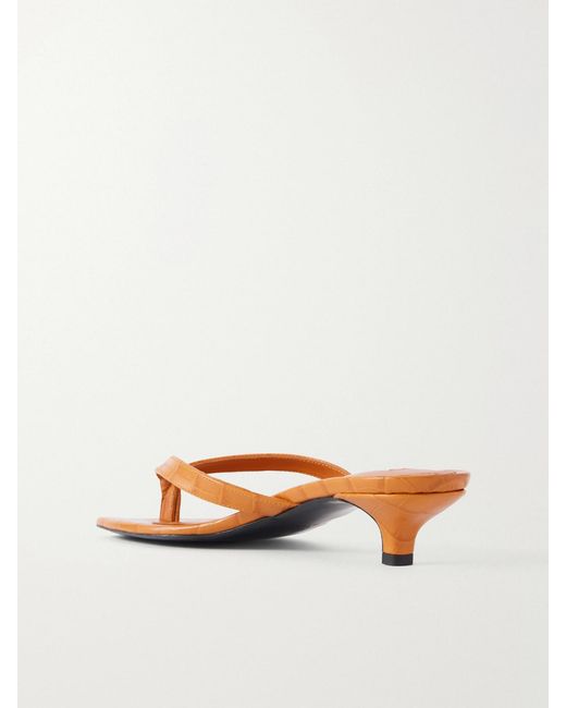 Totême Orange Croc-Effect Leather Sandals