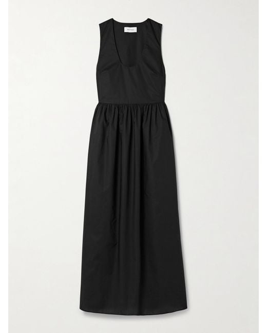 Matteau Black Gathered Organic Cotton-Poplin Midi Dress