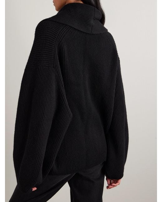 Totême Black Oversized Ribbed Wool Cardigan