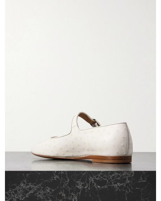 Le Monde Beryl White Ostrich-Effect Leather Mary Jane Ballet Flats