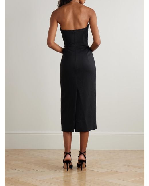 Carolina Herrera Black Strapless Ruched Wool-Blend Midi Dress