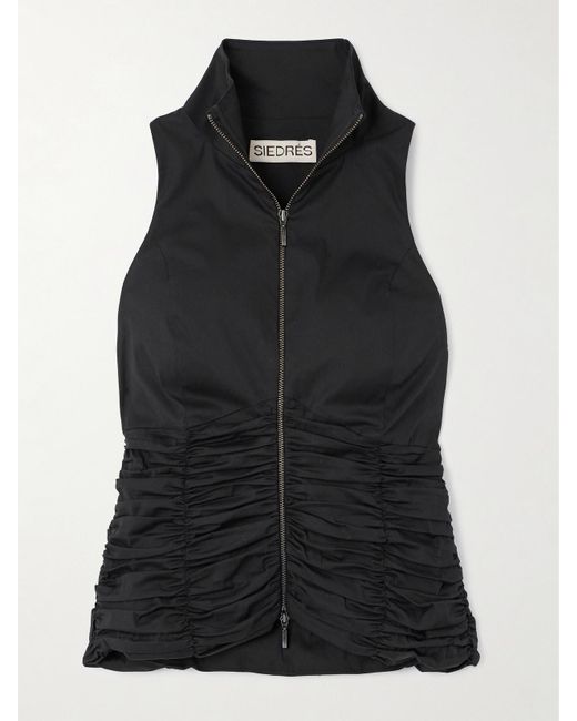 Siedres Black Wartz Ruched Cotton-Blend Twill Turtleneck Vest