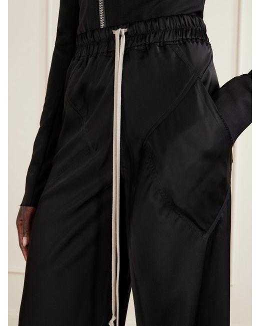 Rick Owens Black Charmeuse Wide-Leg Drawstring Pants