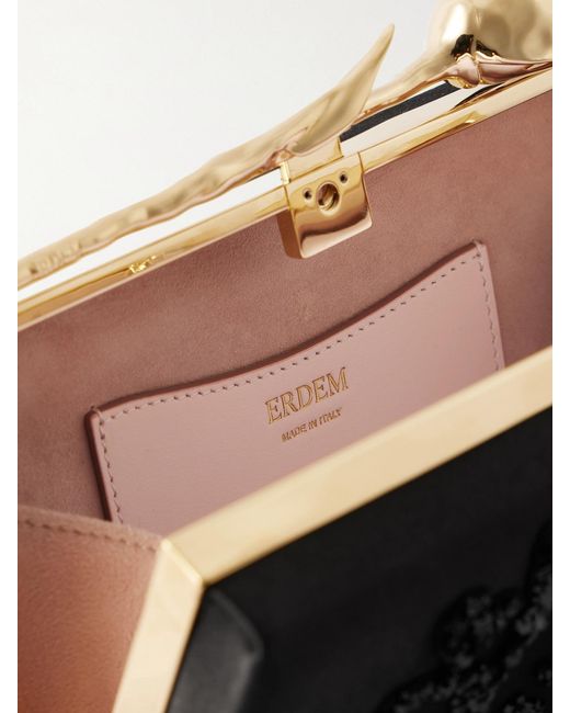 Erdem Black Bloom Embellished Satin Clutch