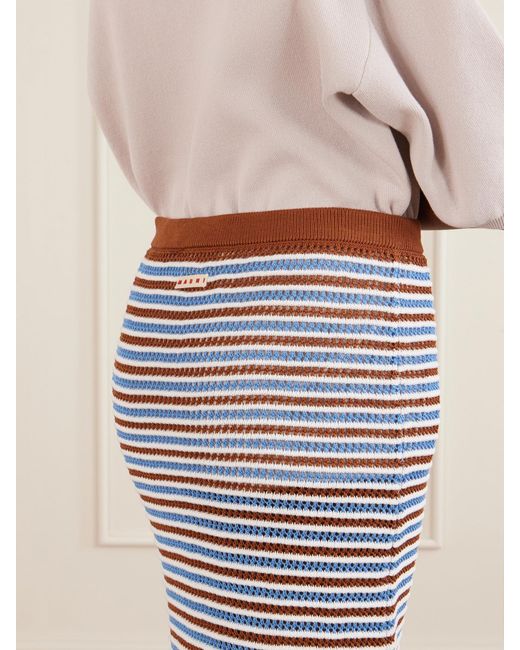 Marni Blue Striped Open-Knit Cotton Midi Skirt