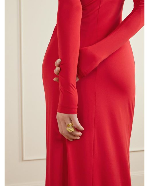 Altuzarra Red Jazmina Ruched Stretch-Jersey Mock-Neck Maxi Dress