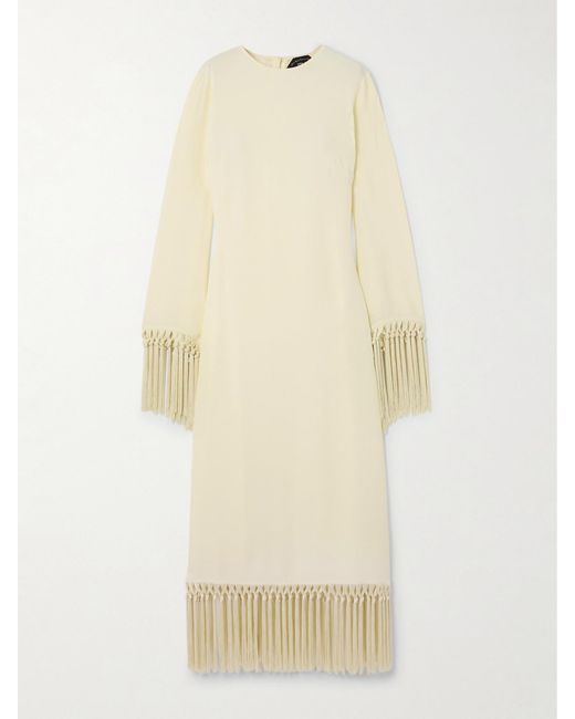 Taller Marmo Natural Claudia Venti Fringed Cady Midi Dress