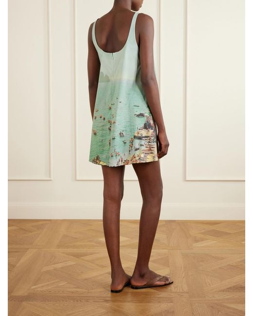Staud Green Brio Printed Cotton-Blend Poplin Mini Dress