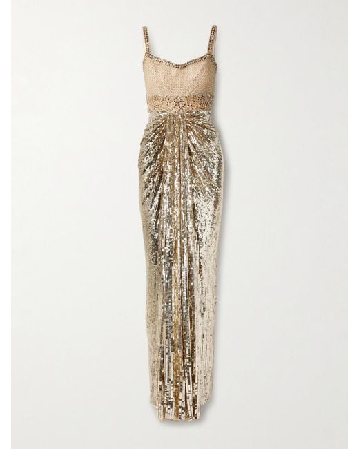Jenny Packham Only You Draped Embellished Tulle Gown in Natural | Lyst