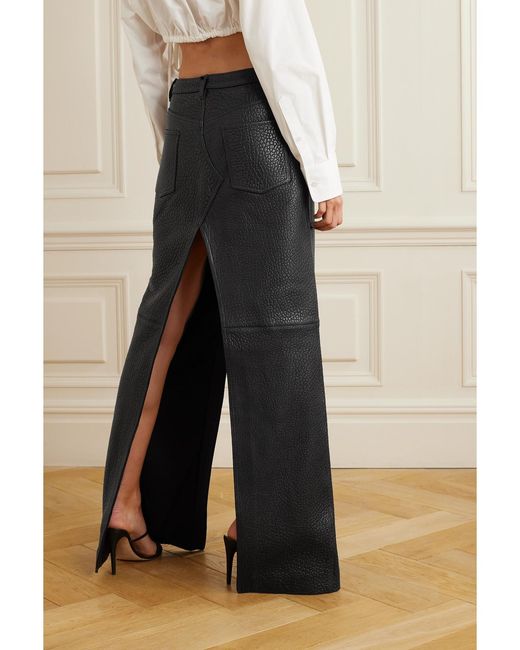 David Koma Black Paneled Textured-Leather Maxi Skirt