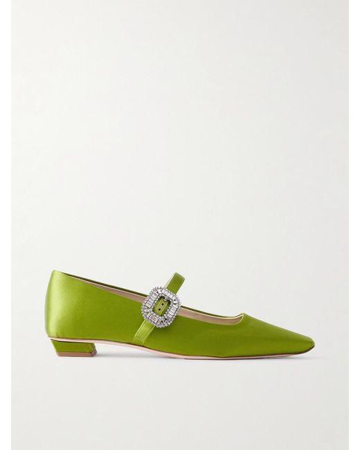 Roger Vivier Green Belle Vivier Mary-Jane-Ballerinas Aus Satin Mit Kristallen