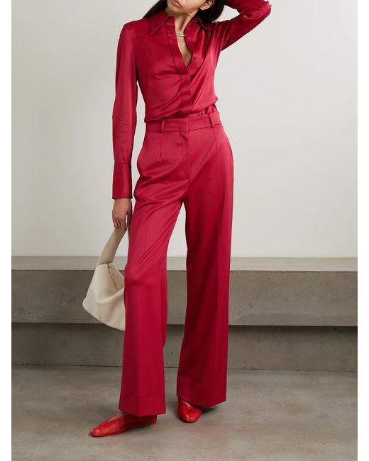 Another Tomorrow Red Wool-Blend Wide-Leg Pants