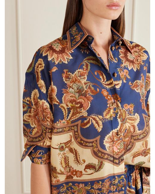 Zimmermann Blue Aster Printed Silk Shirt