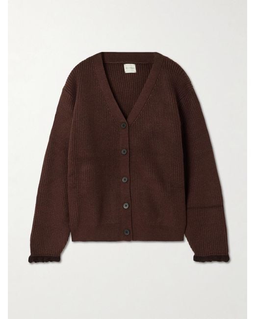Deiji Studios Brown Flounce Recycled Ribbed-Knit Cardigan