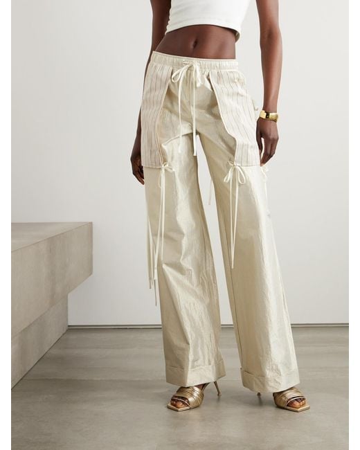 Christopher John Rogers Natural Poplin-Trimmed Metallic Cotton-Blend Wide-Leg Pants