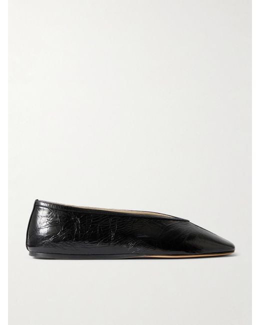 Le Monde Beryl Black Luna Crinkled-Leather Ballet Flats