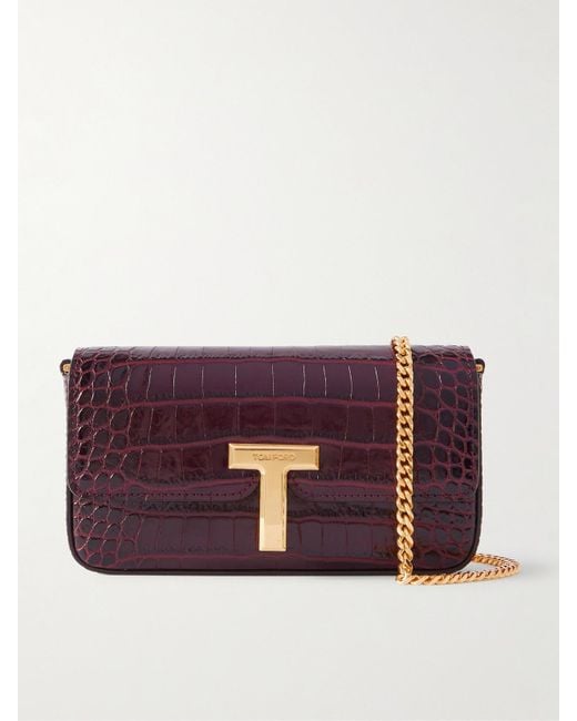 Tom Ford Purple Wallis Mini Croc-Effect Leather Shoulder Bag