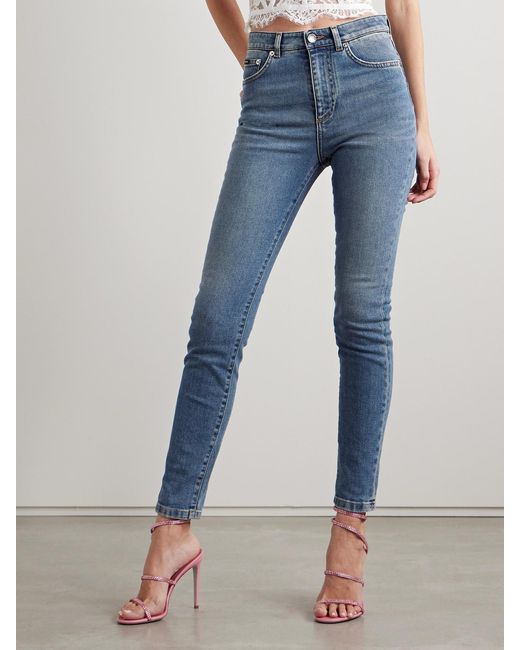 Dolce & Gabbana Blue Appliquéd High-Rise Skinny Jeans