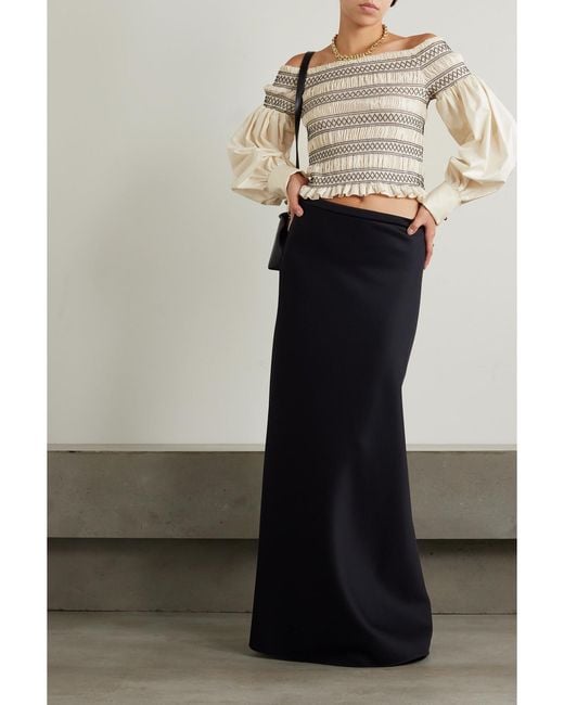 Max Mara Natural Walk Off-The-Shoulder Smocked Cotton Top