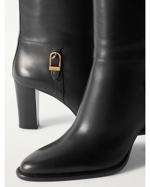 Saint Laurent Black Julia Overknees Aus Leder