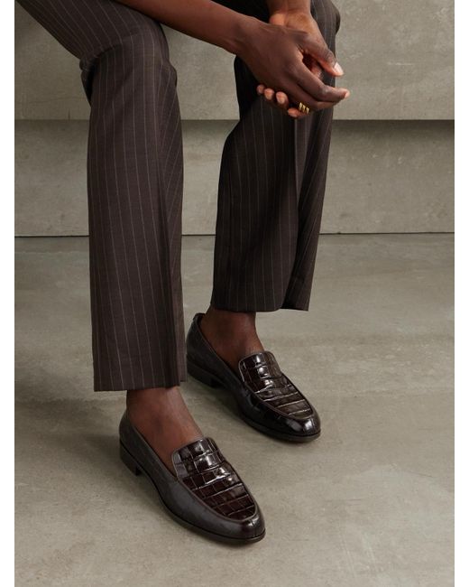 Emme Parsons Brown Danielle Glossed Croc-Effect Leather Loafers
