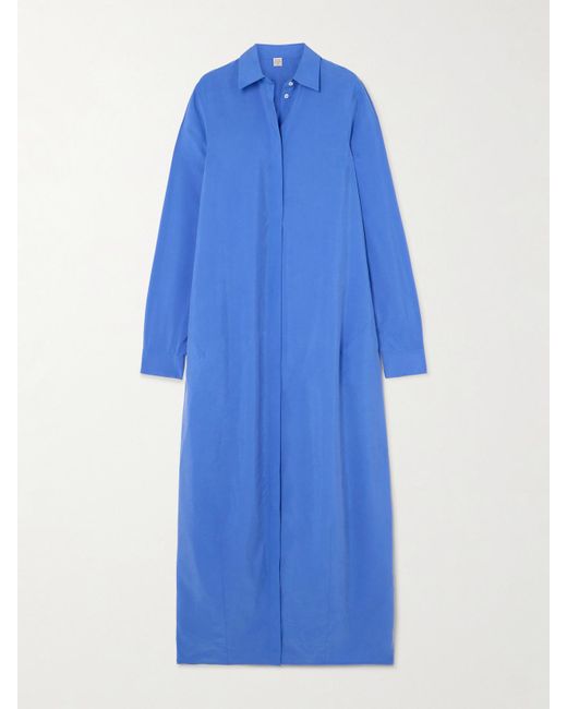 Totême  Blue Parachute Silk-Blend Maxi Shirt Dress