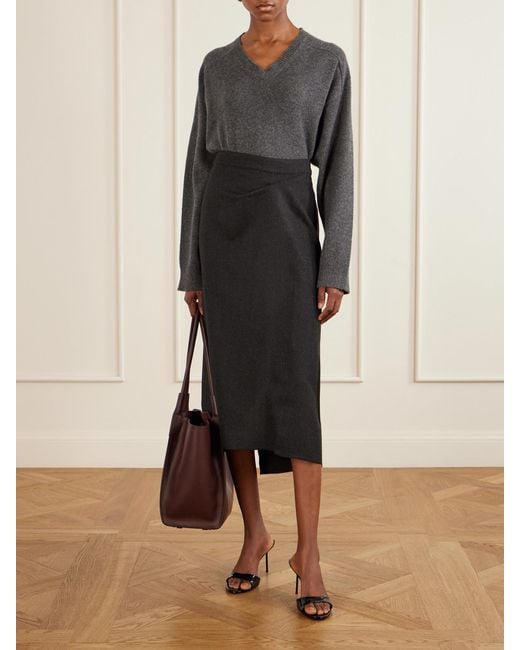 Victoria Beckham Black Wool Pleated Midi Skirt