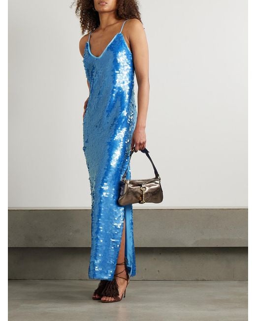 ALÉMAIS Blue Stellar Sequined Recycled-Tulle Midi Dress