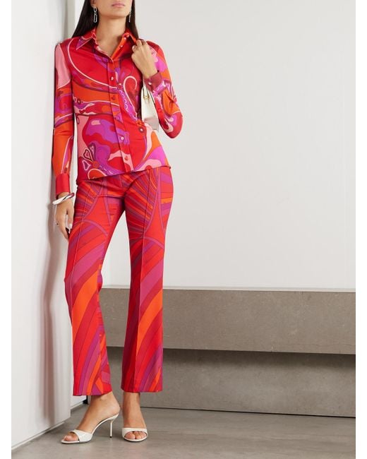 Emilio Pucci Red Cropped Printed Cady Straight-Leg Pants