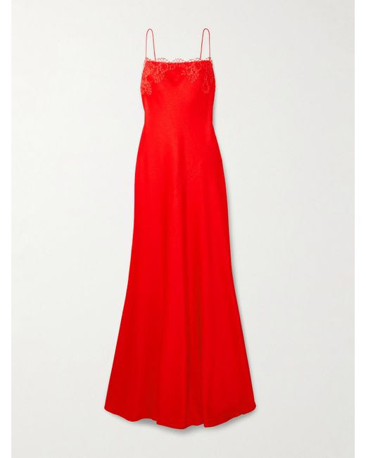 Alex Perry Red Lace-Trimmed Satin-Crepe Gown