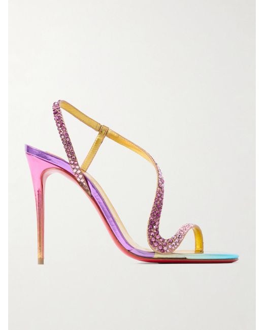 Christian Louboutin Pink Rosalie 100 Crystal-Embellished Metallic Leather Sandals