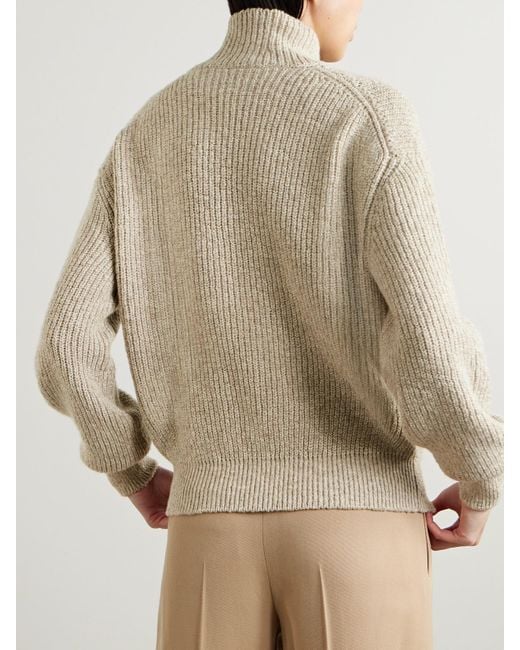 Loro Piana Natural Ribbed Cashmere Turtleneck Sweater