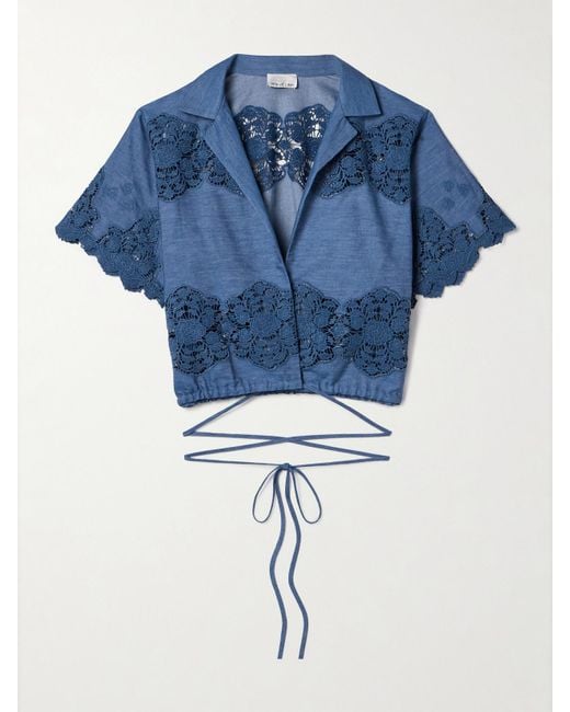 Miguelina Blue Brooklyn Oberteil Aus Baumwoll-Chambray Mit Besätzen Aus Guipure-Spitze Und Wickeleffekt