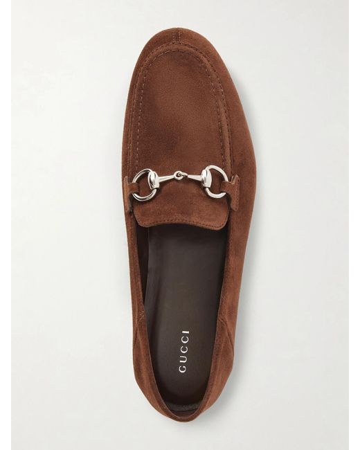 Gucci Brown Jordaan Horsebit-Embellished Suede Loafers