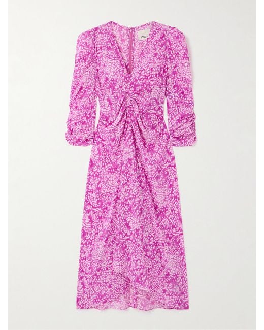 Isabel Marant Pink Albini Printed Asymmetric Stretch-Silk Dress