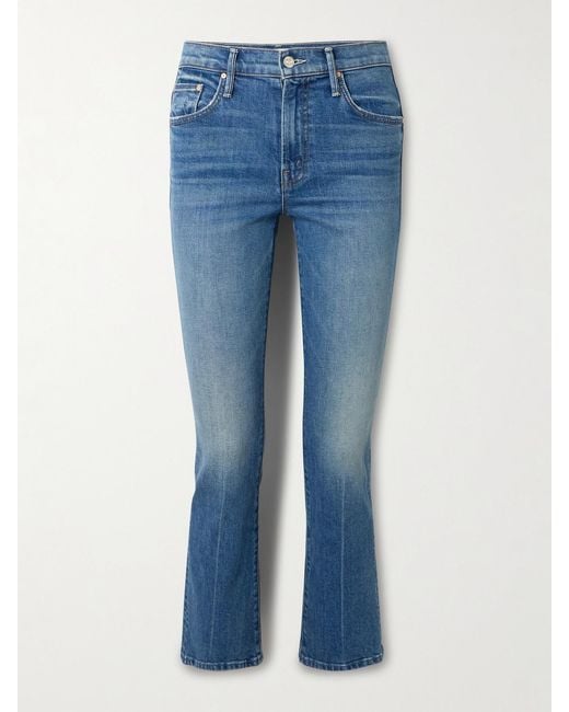 Mother Blue The Insider Cropped High-Rise Bootcut Jeans