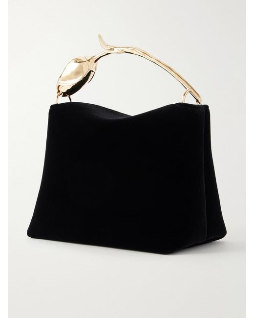 Erdem Black Bloom Mini Appliquéd Velvet Clutch Bag