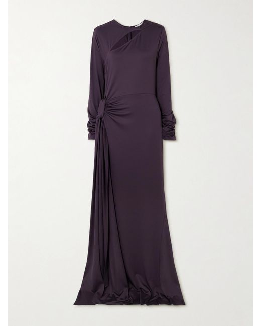 Victoria Beckham Purple Robe Aus Stretch-Jersey Mit Raffungen Und Cut-Out Zum Binden