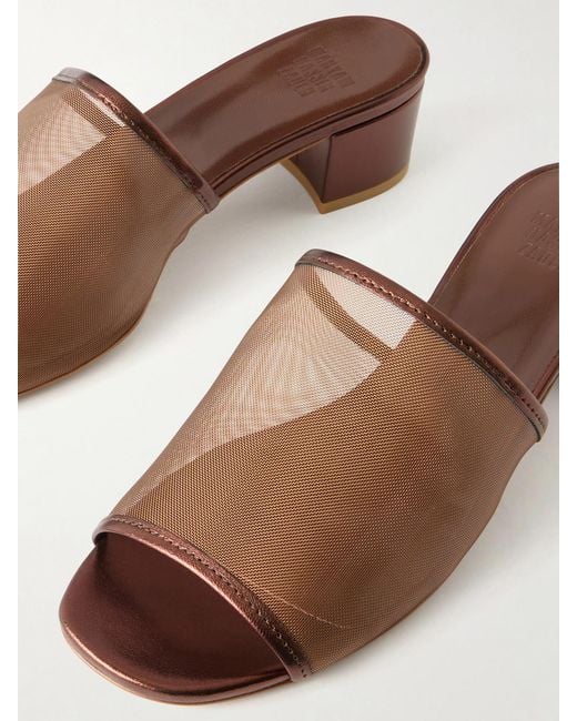 Maryam Nassir Zadeh Brown Sophie Leather-Trimmed Mesh Mules