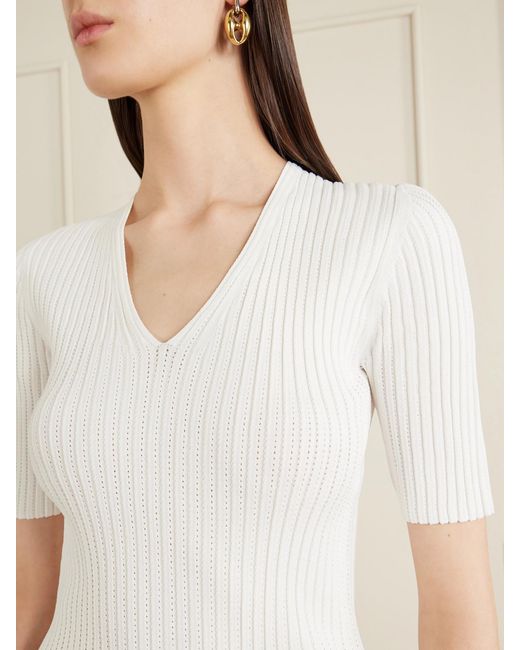 Theory White Pointelle-Knit Crepe T-Shirt