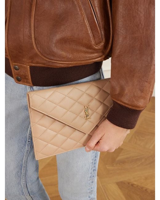 Saint Laurent Natural Paris Matelassé Leather Pouch