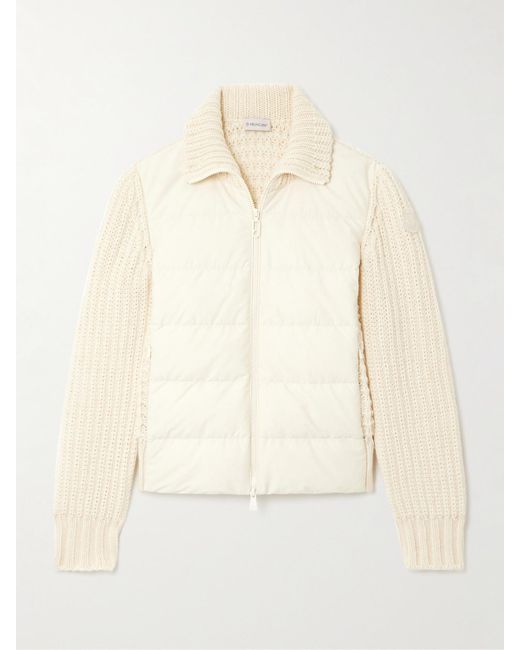 Moncler Natural Appliquéd Quilted Shell-Trimmed Wool And Cashmere-Blend Down Cardigan
