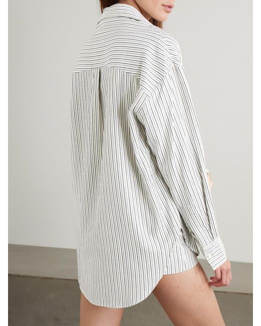 Faithfull The Brand White En Vau Gestreiftes Hemd Aus Einer Bestickten Biobaumwollmischung