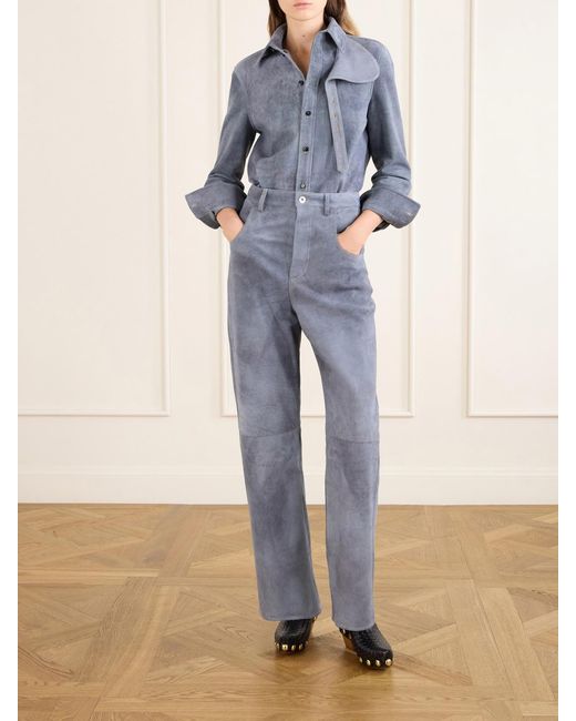 Bottega Veneta Blue Suede Straight-Leg Pants