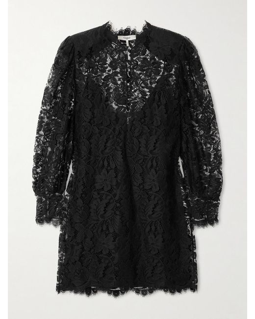 Chloé Black Floral Cotton-Blend Lace Mini Dress